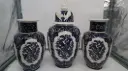 Vintage Delft Style Blue & White Ceramic Vases Set of 3 Bird Motif Floral 