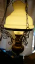 Vintage Opaline Glass Hanging Ceiling Lamp Wood & Brass 