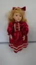 Porcelain Style Girl Doll Blonde Hair Brown Eyes Burgundy Dress