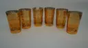 Vintage Vatan 6 Pc Amber Tea Glass Tumbler Set Gold Gilt Arabic Design