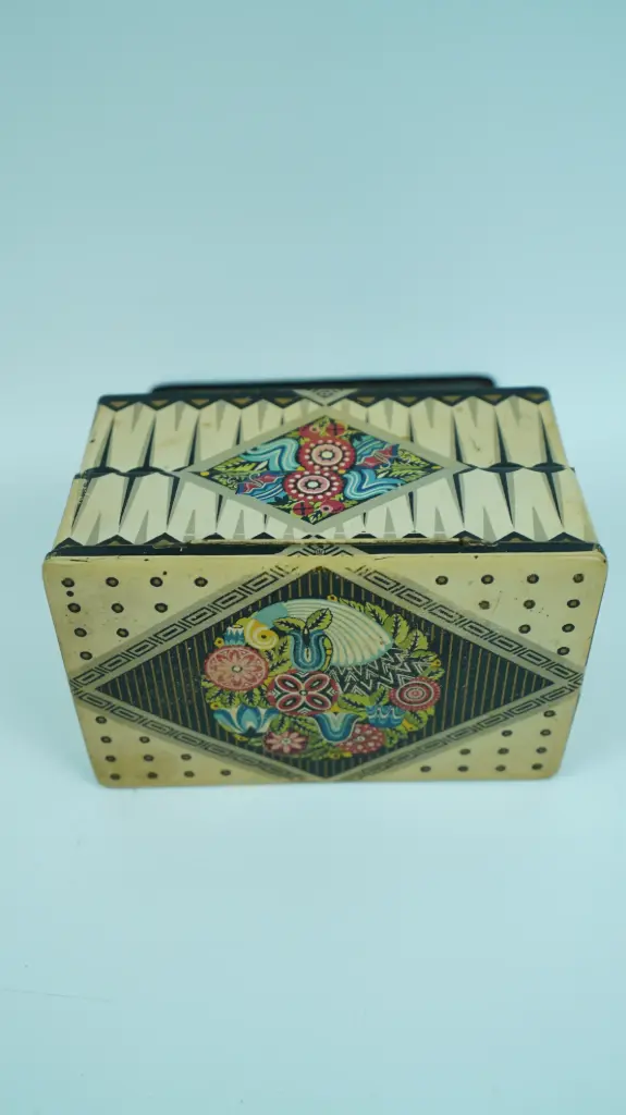 Vintage Floral Art Deco Style Rectangular Metal Storage Tins (Set of 2)