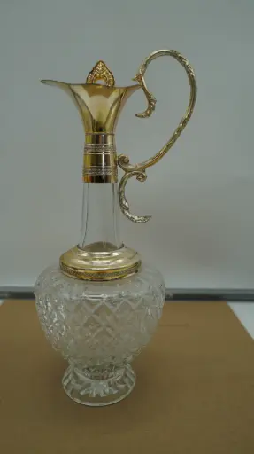 [ViDeco00000002008] Vintage Cut Crystal & Gilt Metal Claret Jug 