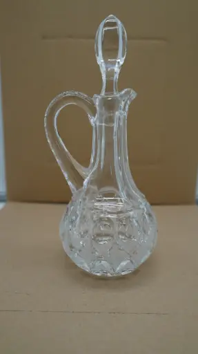 [ViDeca00000002010] Vintage Pressed Glass Carafe Decanter with Handle & Stopper