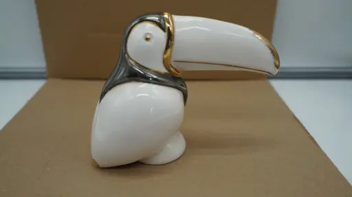 [ViFigu00000002011] Vintage Porcelain Toucan Figurine White Gold & Silver  