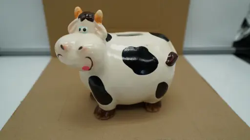 [CeLikStil00000002012] Ceramic Cow Piggy Bank Glossy Cream Black Spots 