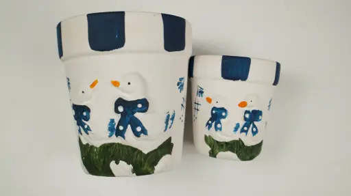 [CePlan00000002520] Ceramic Goose Planters Set of 2 Blue White Dutch Style Flower Pots